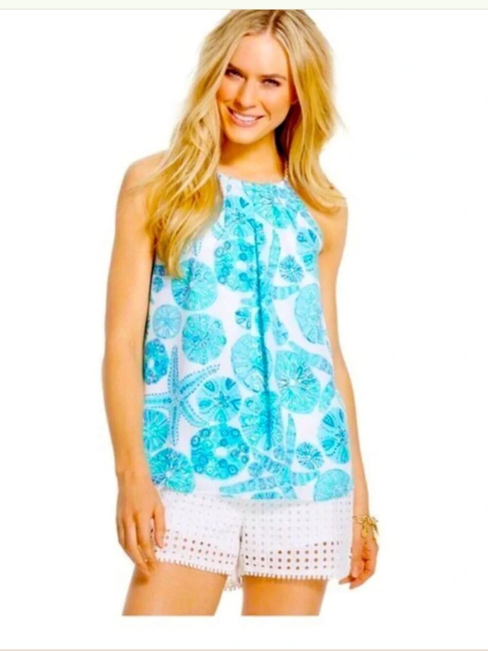 Lilly Pulitzer Sea Urchin Halter Top High Neck Flowy Starfish Womens XS NEW